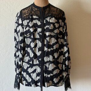 Reiss Ana-Lace Placement Blouse. Size 2. Black/White.